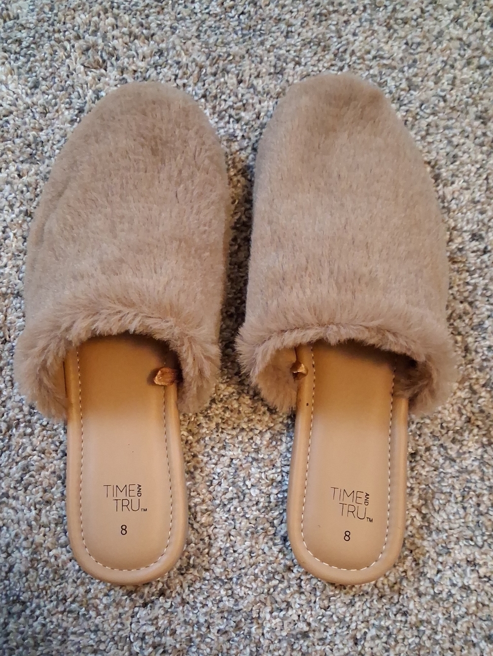 Time and Tru Taupe Faux-Fur Slide Slippers